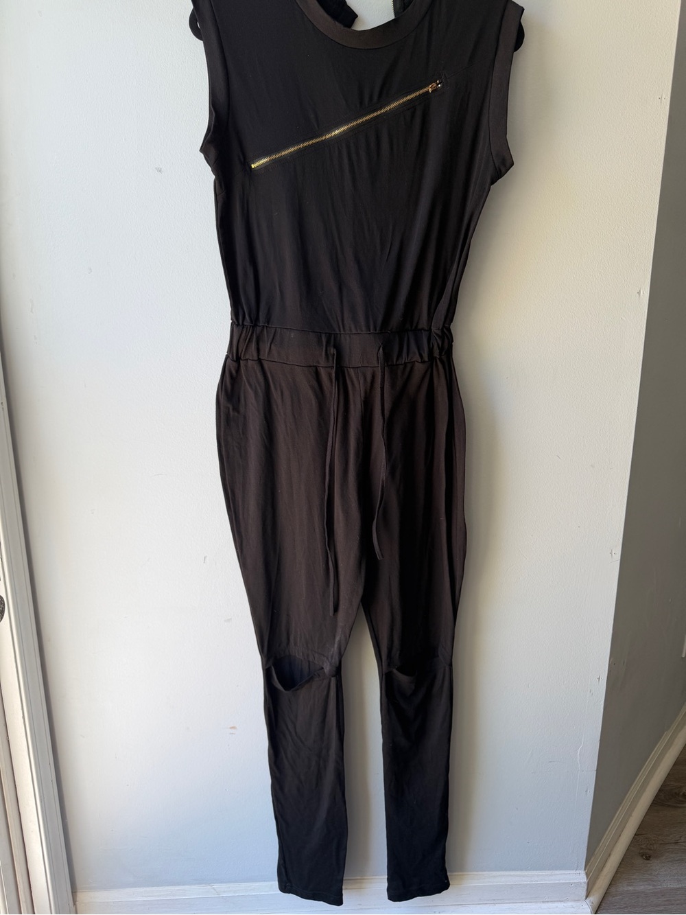 Black Sleeveless Zip-Front Jumpsuit